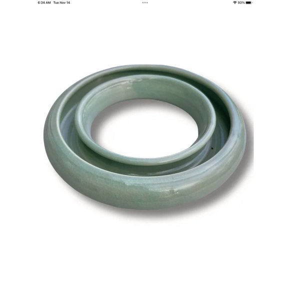 OOAK Celadon Ikebana Horizontal Ring Suidban Succulent Planter Vase Vtg Pottery - Picture 1 of 10